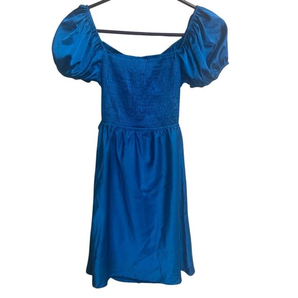 603. Princess Polly Nakita Blue Satin Puff Sleeve Cut Out Dress 4 - Picture 3 of 4